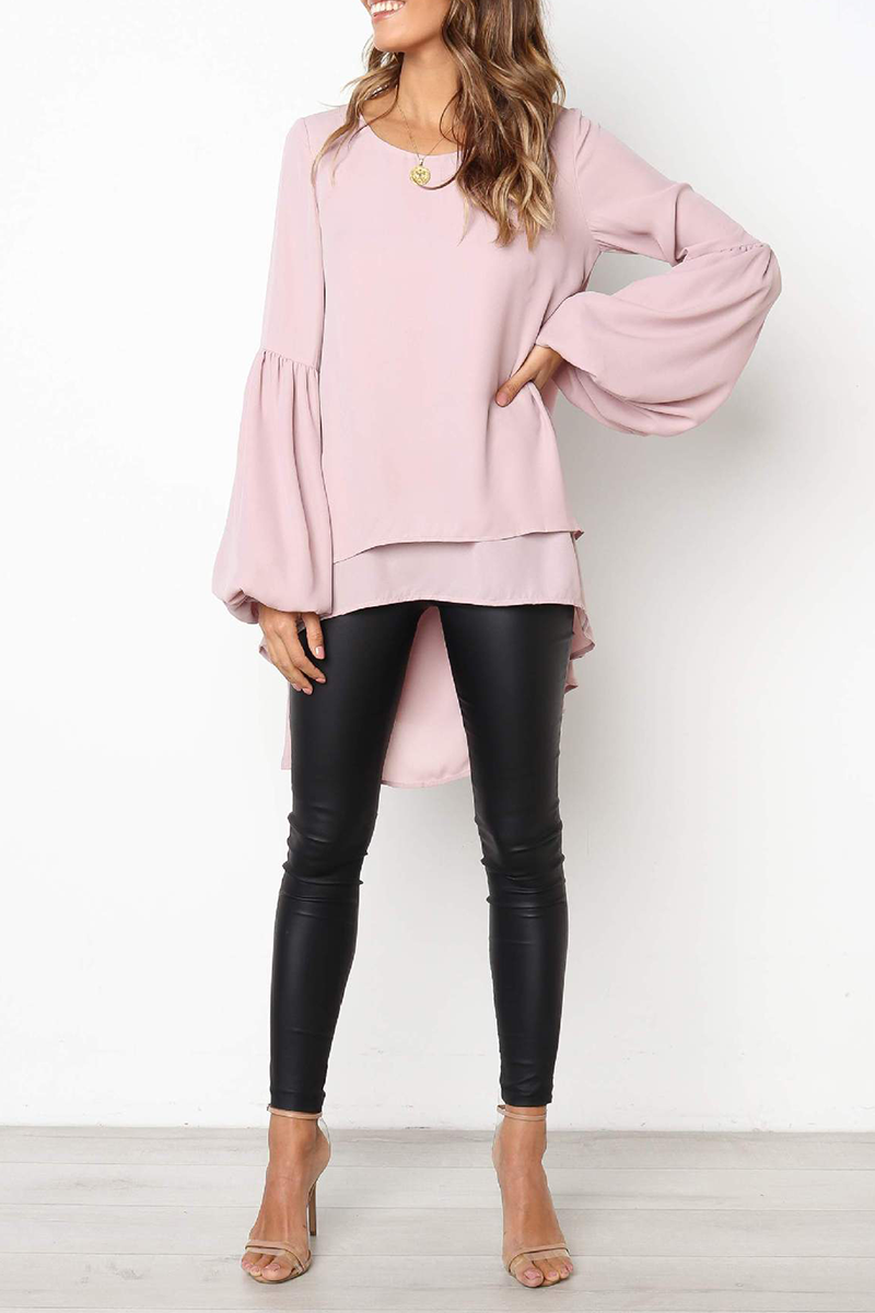 Casual Solid Color Lace Up Flounce V Neck Tops main image 0