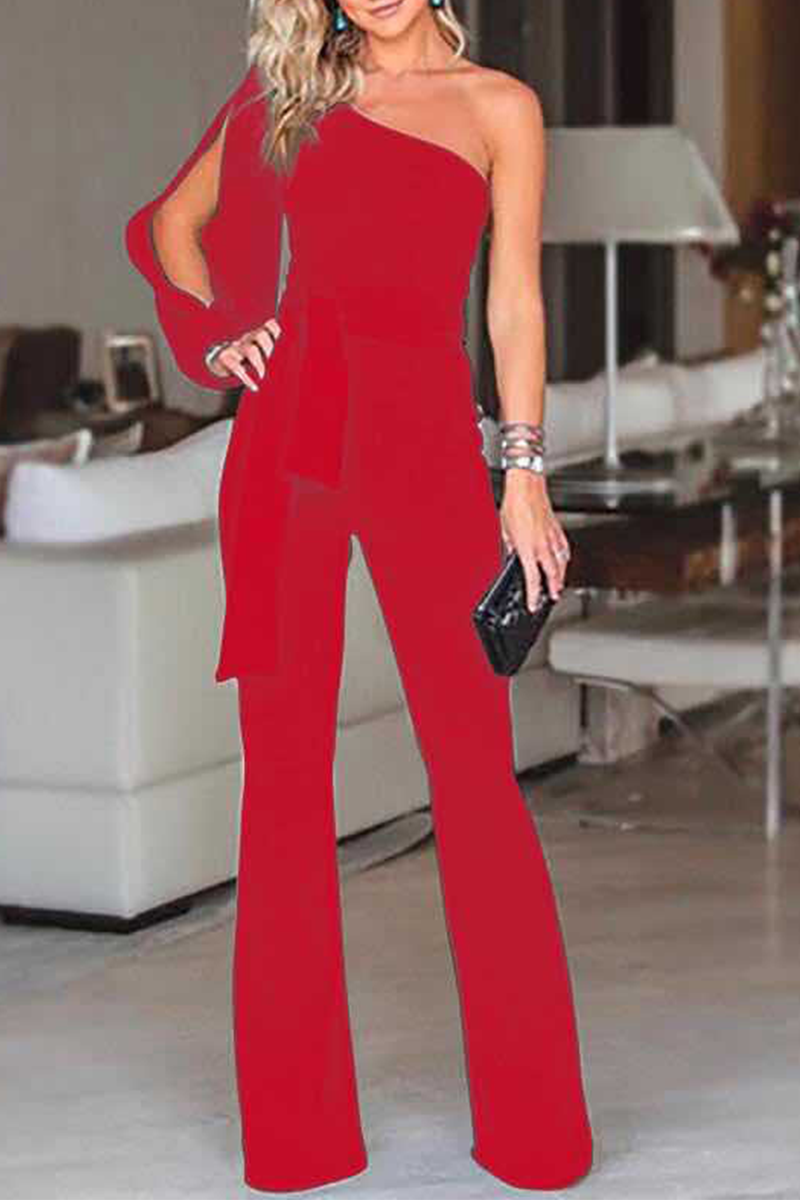 Casual Solid Patchwork Off the Shoulder Straight Jumpsuits(6 Colors) main image 1