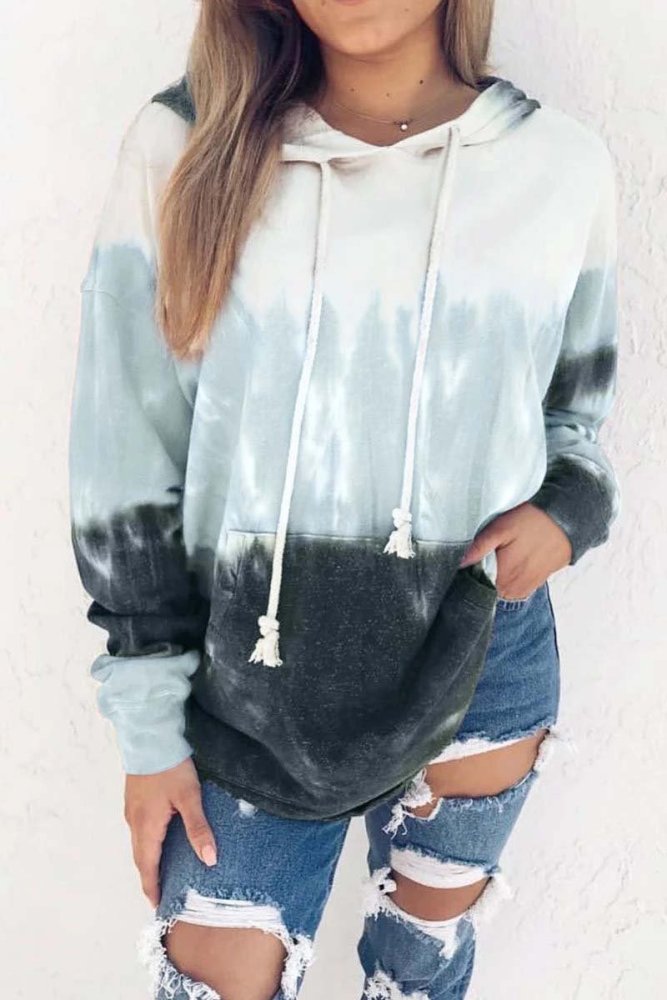 Hooded Collar Tie-Dye Print Hoodie(3 Colors)