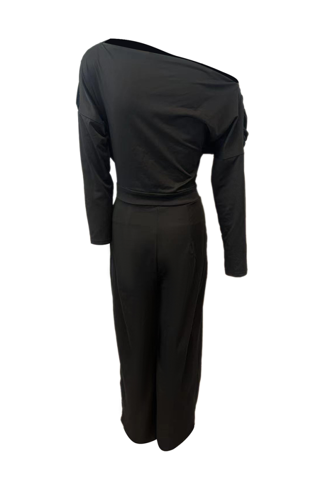 British Style Solid Backless Asymmetrical Oblique Collar Regular Jumpsuits(2 Colors)