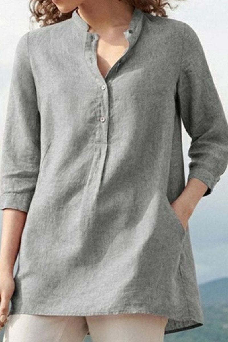 Casual Simplicity Solid Zipper Mandarin Collar Tops main image 1
