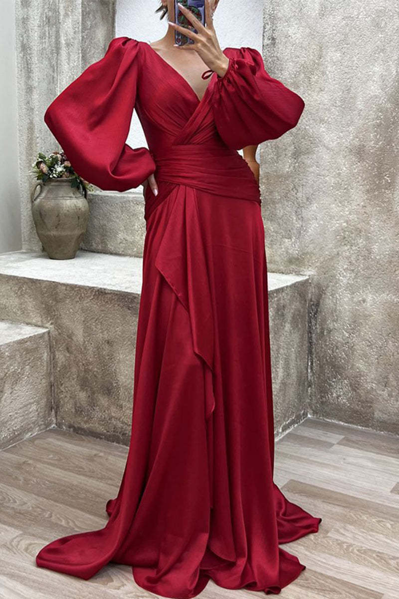 Sexy Formal Solid Flounce With Bow V Neck Evening Dresses main image 1