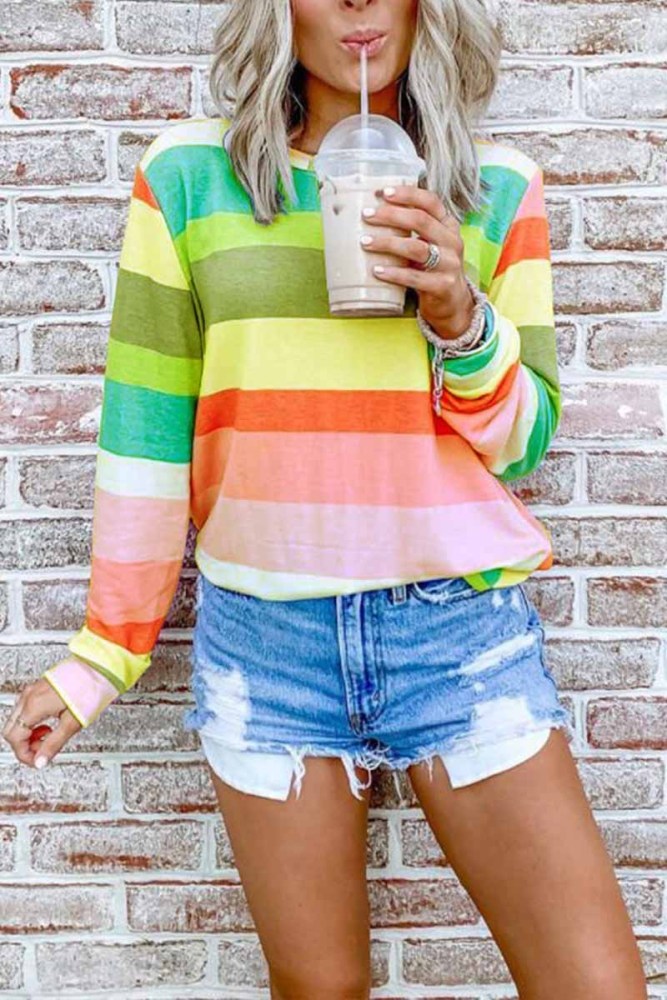 Rainbow Striped Multicolor Thin Tops(5 Colors)