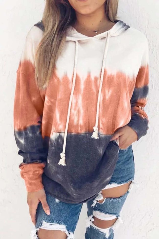 Hooded Collar Tie-Dye Print Hoodie(3 Colors)