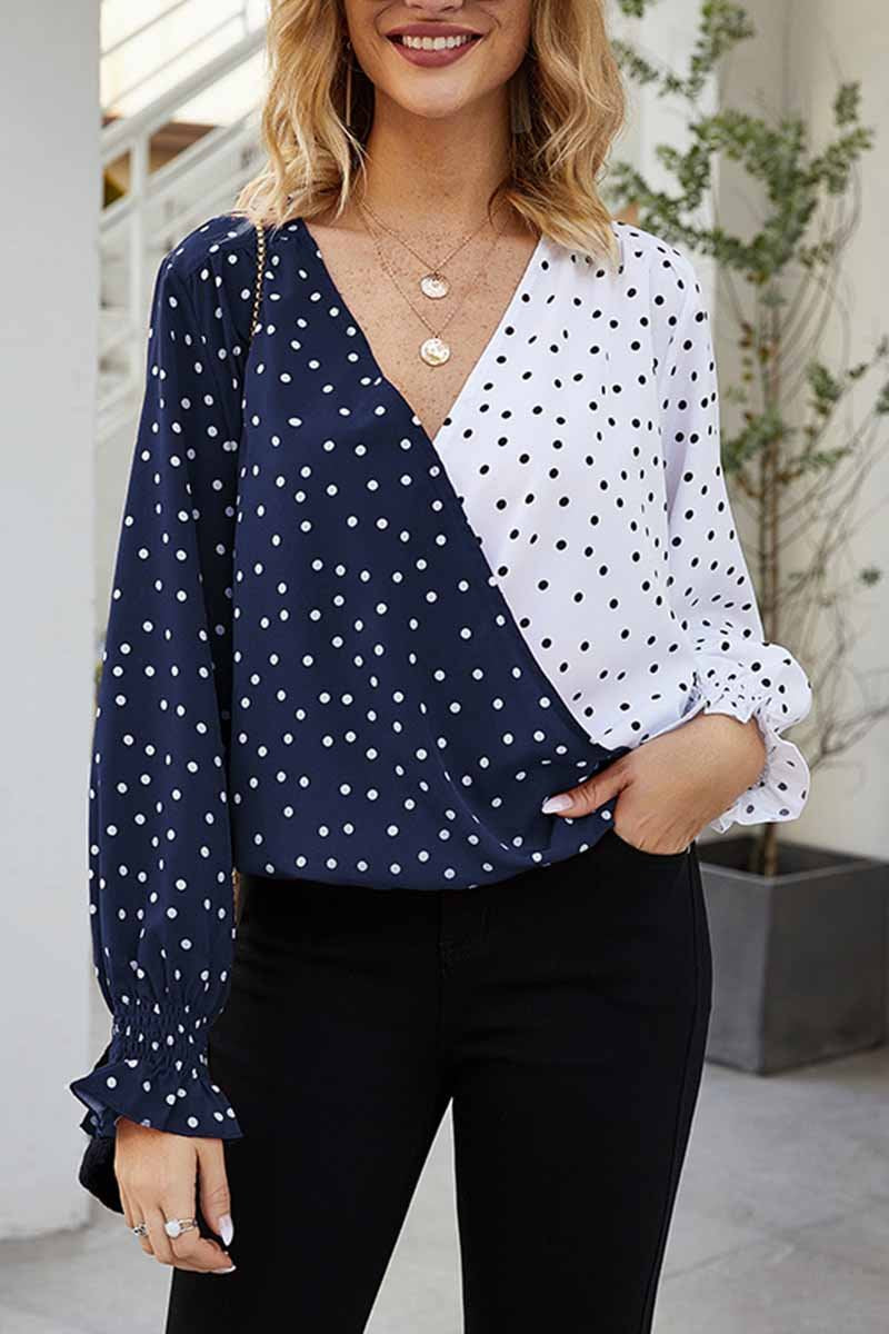 Lace Trim Polka Dot V-Neck Sleeveless Shirts