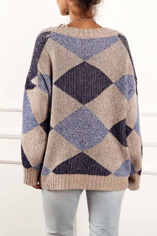 Irregular Print Round Neck Sweater