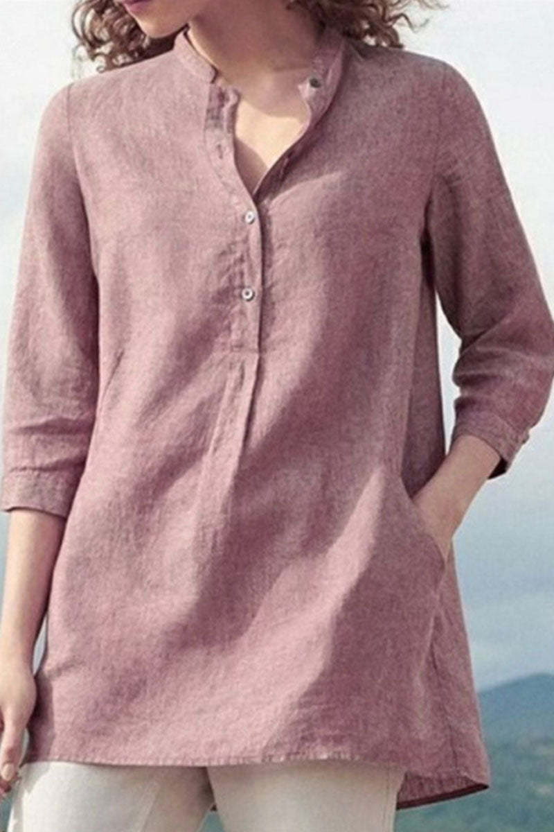 Elegant Simplicity Solid Buckle Mandarin Collar Blouses