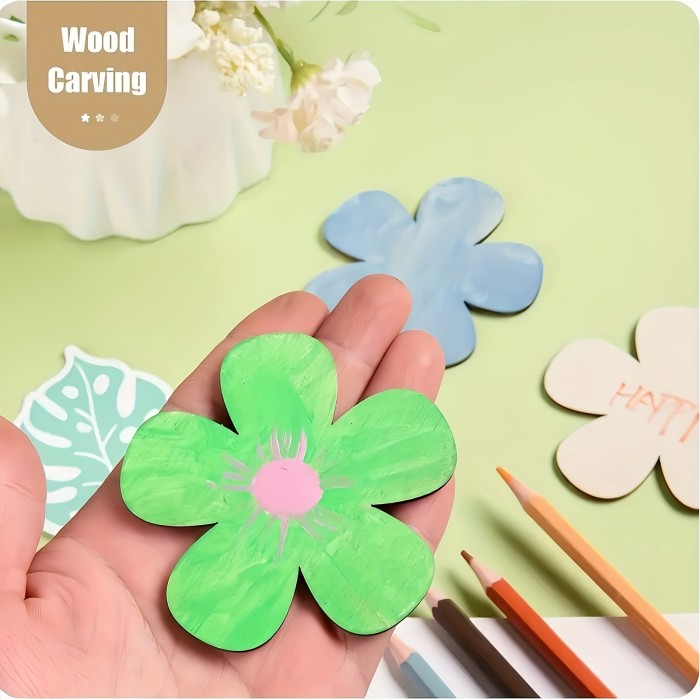 20pcs Unfinished Wooden Flowers Cut Wooden Disc Handicrafts Blank Flower Shape Wood Ornaments Artistic Creation Flowers Decorative Wood Chips Handmade Supplies For DIY Project & Home Decoration