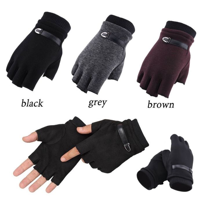 1pc Mens Thermal Fingerless Thick Knitted Winter Warm Half Finger Gloves