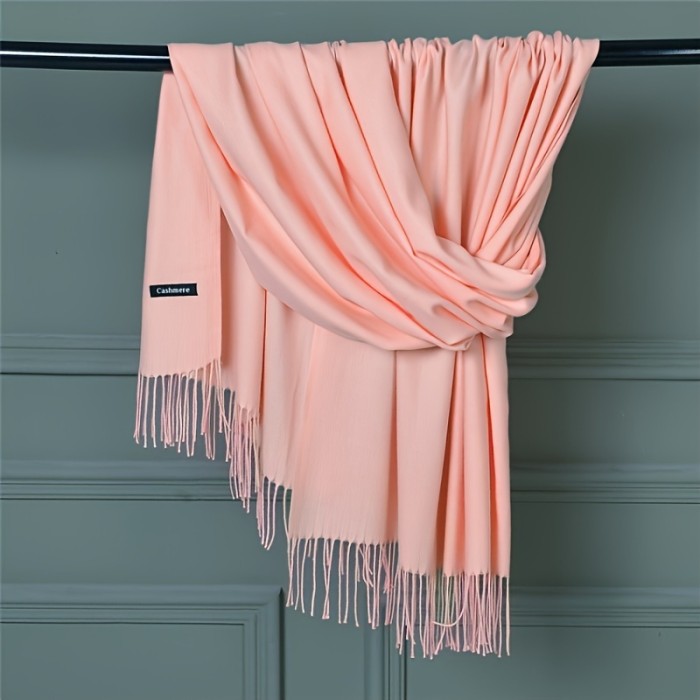 Minimalist Solid Color Tassel Scarf Soft Warm Cashmere Feeling Label Shawl Women's Autumn Winter Windproof Inelastic Scarf