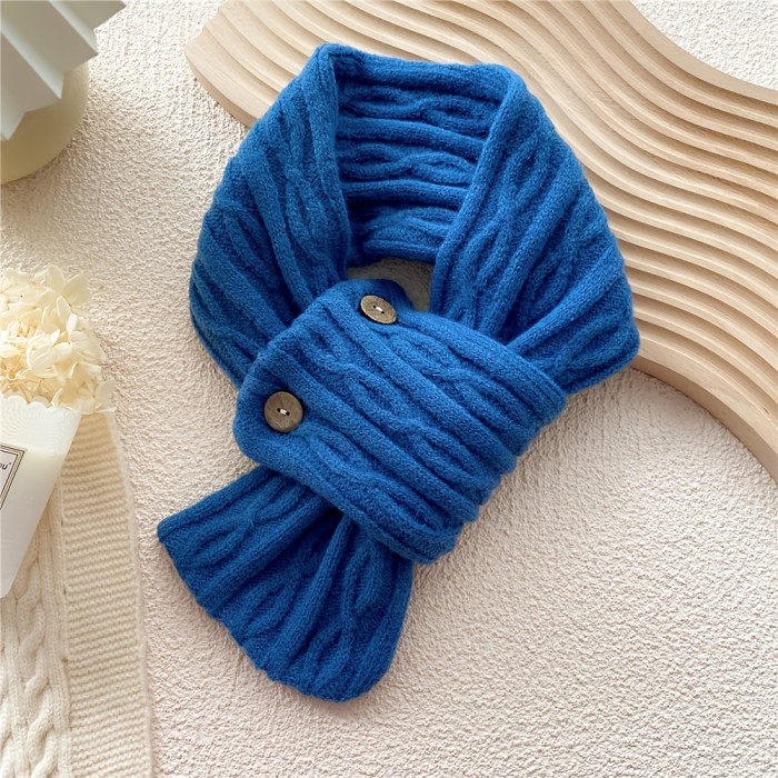 Stylish Button Twist Knit Scarf Solid Color Versatile Warm Neck Decoration Neck Scarf Autumn Winter Coldproof Decoration Cross Scarf