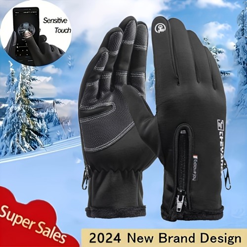 Stay Warm & Dry: 1pair Windproof & Waterproof Touch Screen Mittens for Winter Outdoor Activities