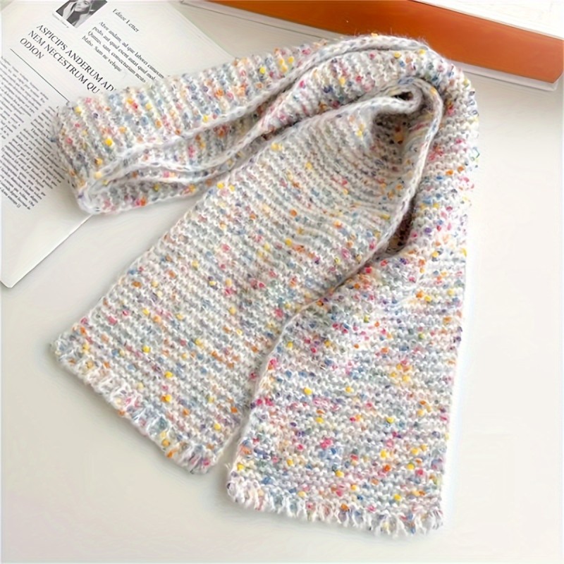 Mixed Color Beige Knit Scarf Thick Coldproof Neck Warmer Casual Scarves For Women Girls Autumn & Winter