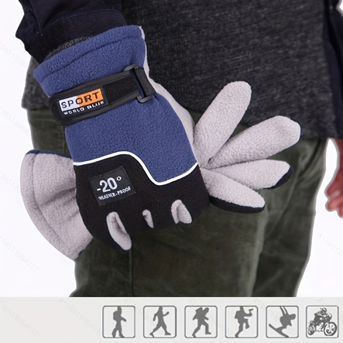 1Pair Polar Fleece Full Finger Gloves For Men And Women, Warm Outdoor Gloves For Autumn And Winter, Cycling Long Finger Gloves, Adjustable Wrist Size