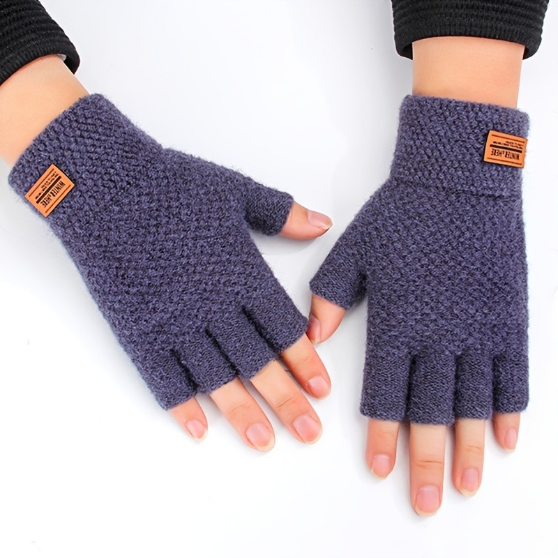 2pcs\u002Fset Men's Knit Adult Thermal Thicker Semi-fingered Gloves