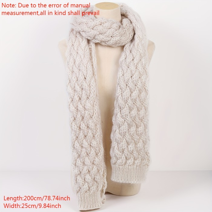 Boho Handmade Braided Knit Scarf Elegant Solid Color Soft Comfortable Neck Scarf Autumn Winter Coldproof Warm Elastic Scarf
