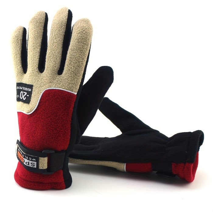 1Pair Polar Fleece Full Finger Gloves For Men And Women, Warm Outdoor Gloves For Autumn And Winter, Cycling Long Finger Gloves, Adjustable Wrist Size
