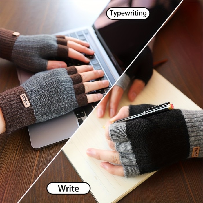 1pair Men's Fashionable Knitted Fingerless Gloves, Suitable For Cycling, Climbing