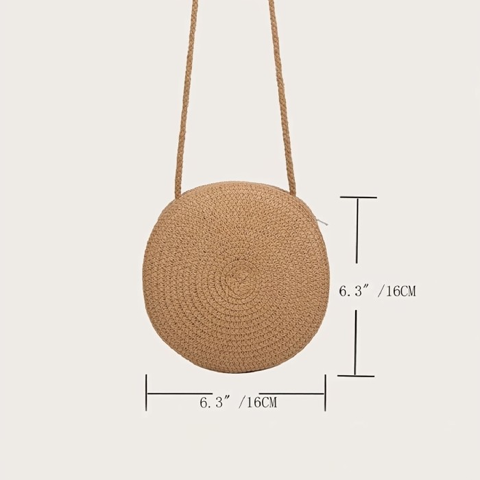 Mini Straw Woven Round Bag, Delicate Textured Crossbody Bag, Casual Holiday Summer Beach Shoulder Bag (6.3\