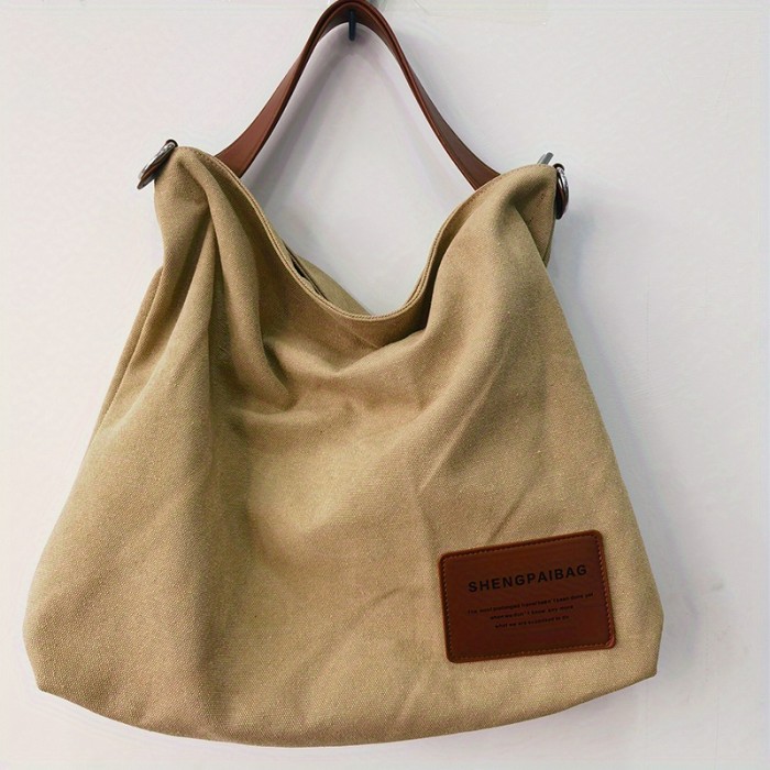 Simple Canvas Shoulder Bag, Large Capacity All-Match Satchel Bag, Trendy Crossbody Bag