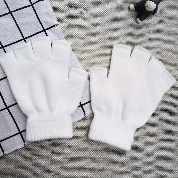 1 pair Warm and Durable Half Finger Knit Gloves for Cycling - Black