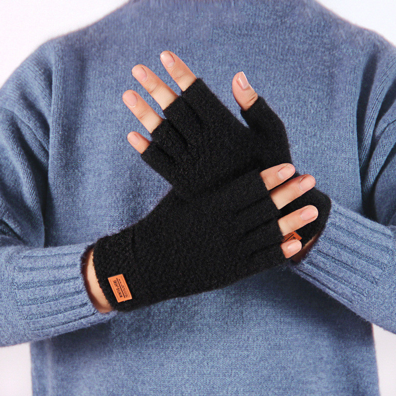 2pcs\u002Fset Men's Knit Adult Thermal Thicker Semi-fingered Gloves
