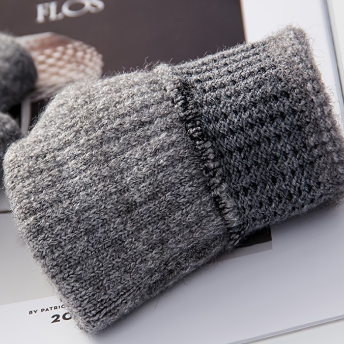 2pcs\u002Fset Men's Knit Adult Thermal Thicker Semi-fingered Gloves