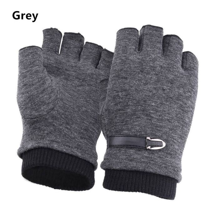 1pc Mens Thermal Fingerless Thick Knitted Winter Warm Half Finger Gloves