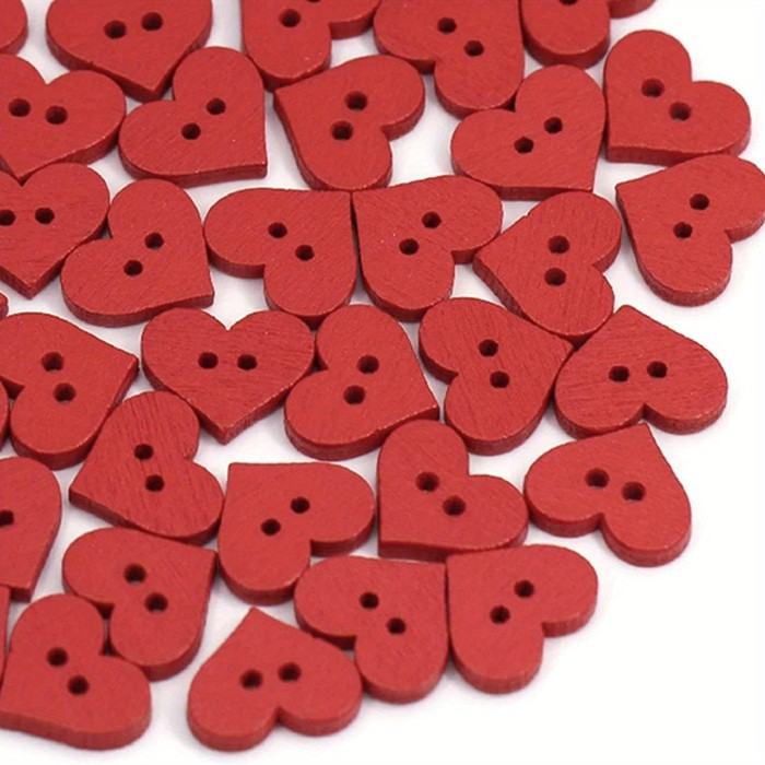 100pcs Red Wooden Heart Decorative Buttons Wedding Decorations DIY Crafts Scrapbooking Sewing Cardmaking 15mm