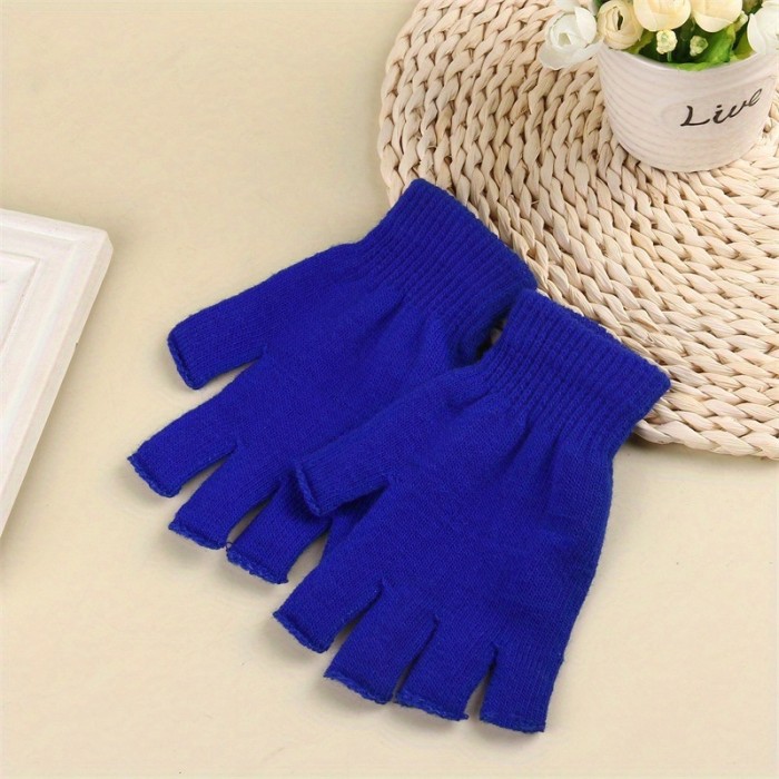 1 pair Warm and Durable Half Finger Knit Gloves for Cycling - Black