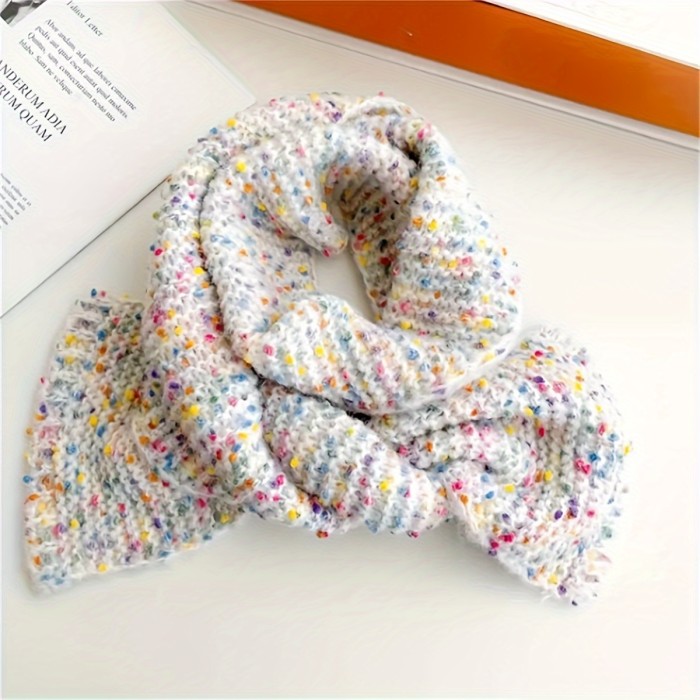 Mixed Color Beige Knit Scarf Thick Coldproof Neck Warmer Casual Scarves For Women Girls Autumn & Winter