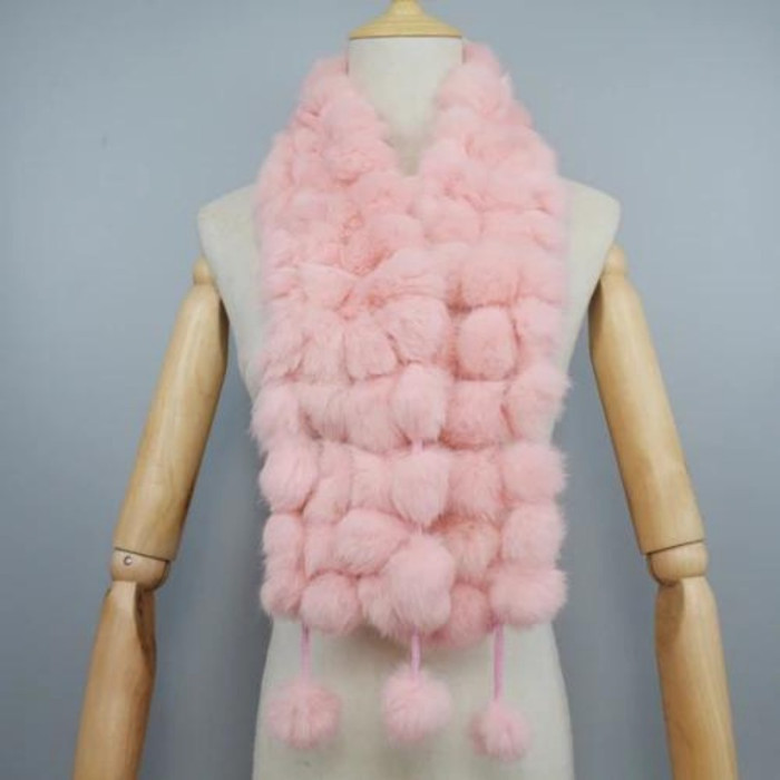 Boho Genuine Fur Scarf With Hanging Hairball Elegant Solid Color Soft Warm Neck Scarf Autumn Winter Stylish Windproof Elastic Fuzzy Scarf