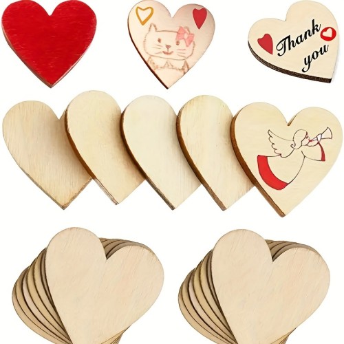 120pcs Wood Heart Slices, 2in Wooden Blank Heart DIY Crafts Slices For Valentine's Day, Birthday, Party, Wedding, Home Decoration