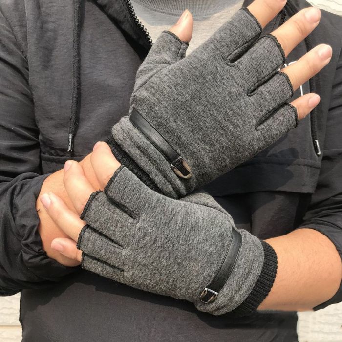 1pc Mens Thermal Fingerless Thick Knitted Winter Warm Half Finger Gloves