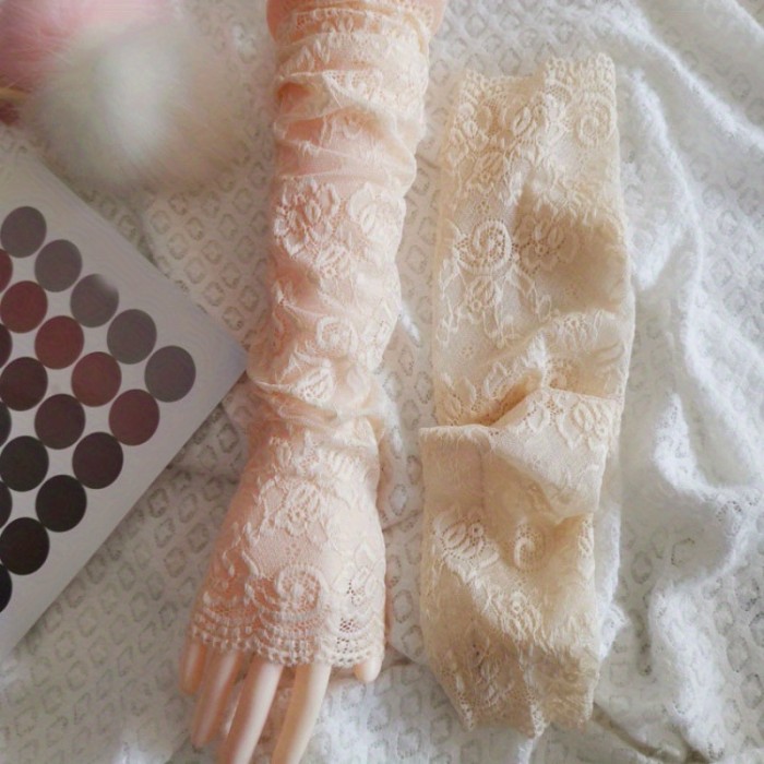 Elegant Lace Summer Sunscreen Sleeve Elastic Sleeve Driving Gloves Long Fingerless Ice Arm Sleeve Women Wedding Bridal Accessories
