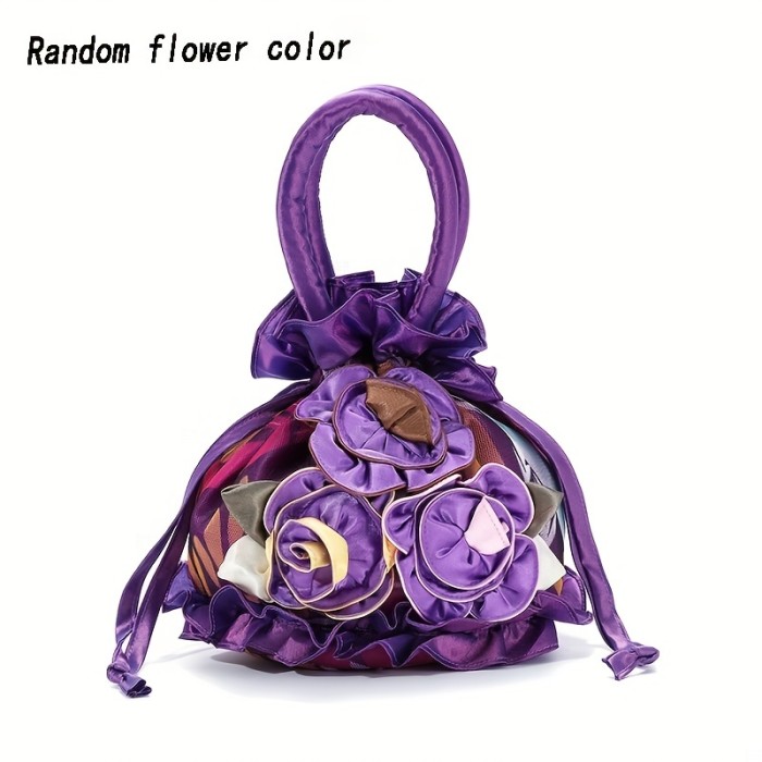 Floral Decor Drawstring Handbag, Trendy Small Evening Bag, Simple Phone Bag, Cute Bucket Bag