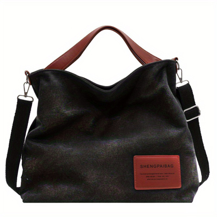 Simple Canvas Shoulder Bag, Large Capacity All-Match Satchel Bag, Trendy Crossbody Bag