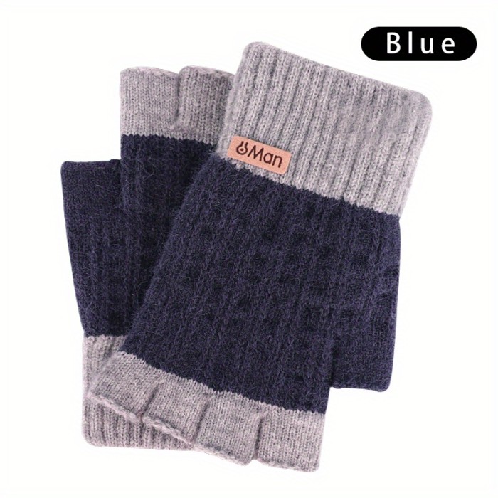 1pair Men's Fashionable Knitted Fingerless Gloves, Suitable For Cycling, Climbing