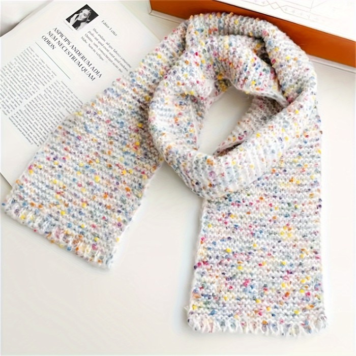 Mixed Color Beige Knit Scarf Thick Coldproof Neck Warmer Casual Scarves For Women Girls Autumn & Winter