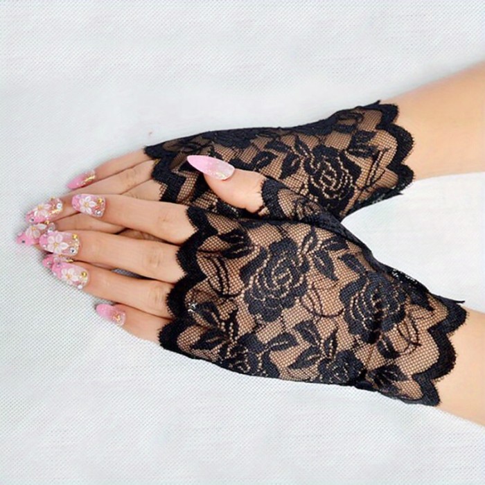 Lace Fingerless Gloves Casual Elastic Floral Gloves Driving Gloves Wedding Decorative Gloves For Women