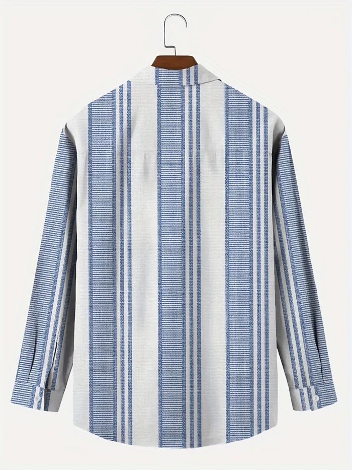 Plus Size Men's Striped T-shirt Oversized Fashion Casual Long Sleeve Tees For Autumn\u002Fwinter, Men's Clothing