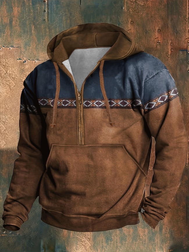 Plus Size Men's Contrast Color Hoodies Fashion Casual Hooded Sweatshirt For Fall Winter, Men's Clothing