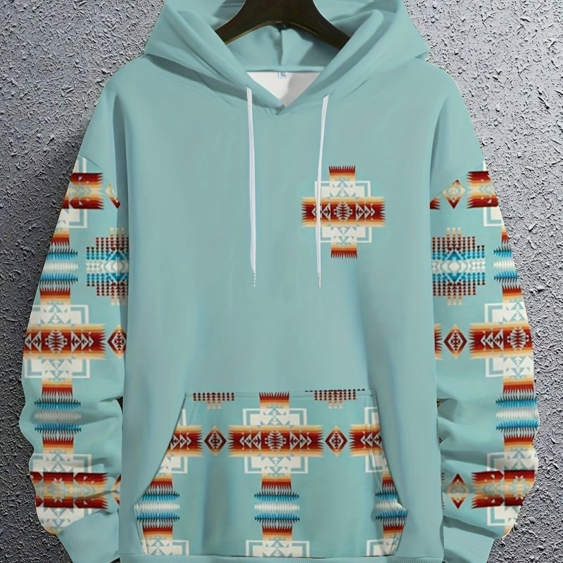 Plus Size Men's Vintage Style Ethnic Pattern Print Hoodies Oversized Hooded Sweatshirt For Autumn\u002Fwinter, Men's Clothing