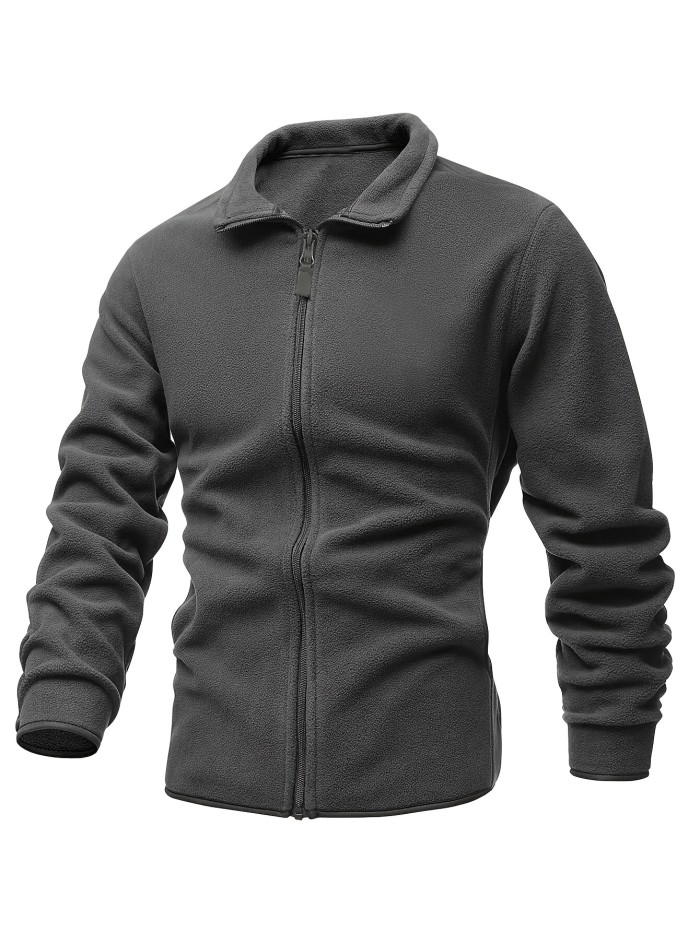 Men's Warm Fleece Jacket, Lapel Zip Up Jacket Coat For Fall Winter