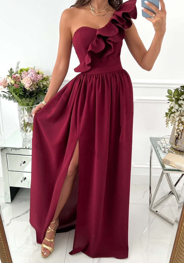 Casual Lake Weekend Party Ruffle One Shoulder Maxi Dress