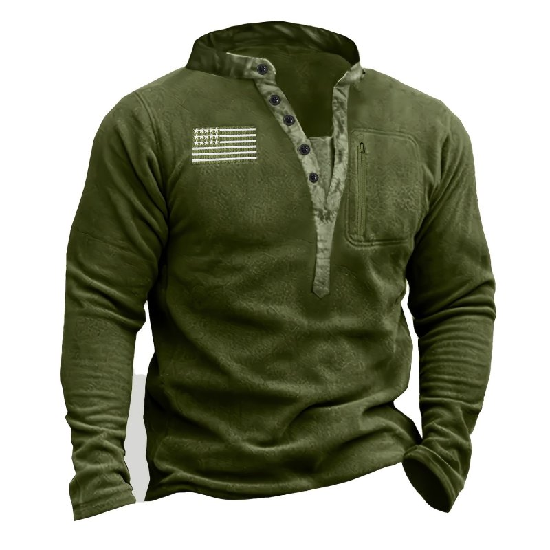 Retro Style Men's Fleece Thick Warm V-neck Clothing With Zipper Pocket For Fall Winter, Gift For Men