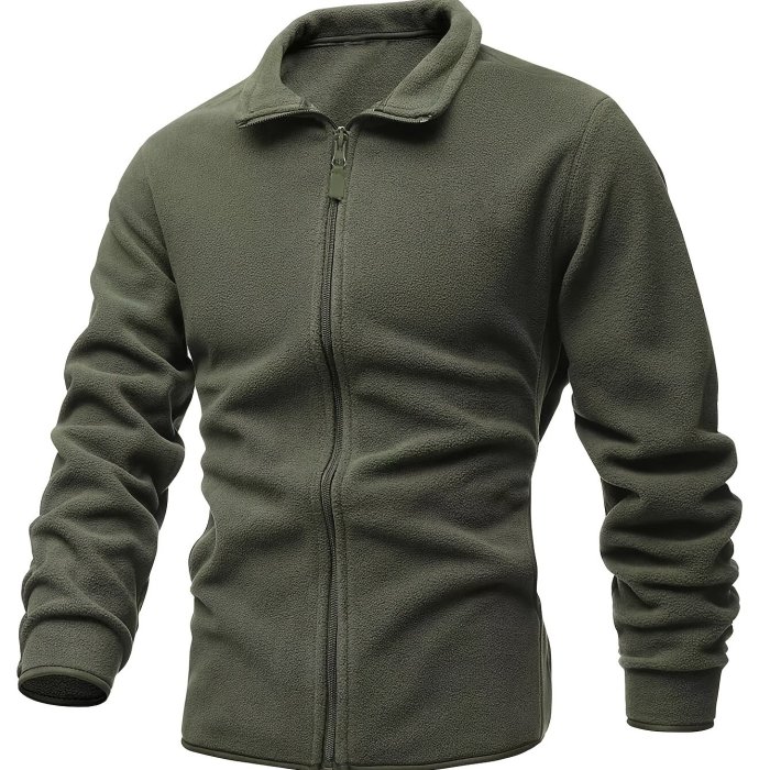 Men's Warm Fleece Jacket, Lapel Zip Up Jacket Coat For Fall Winter