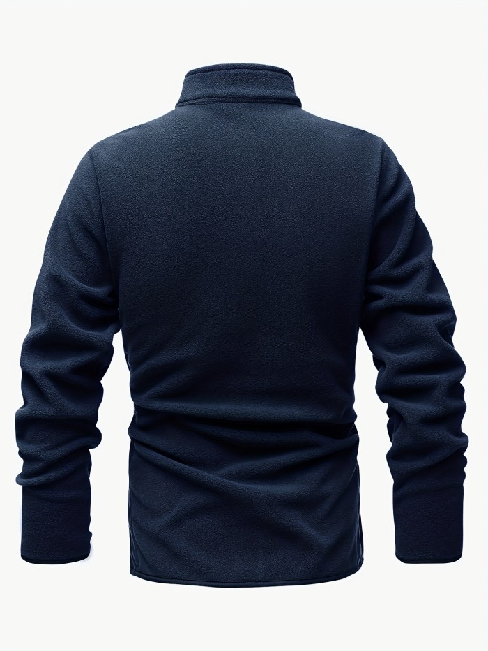 Men's Warm Fleece Jacket, Lapel Zip Up Jacket Coat For Fall Winter