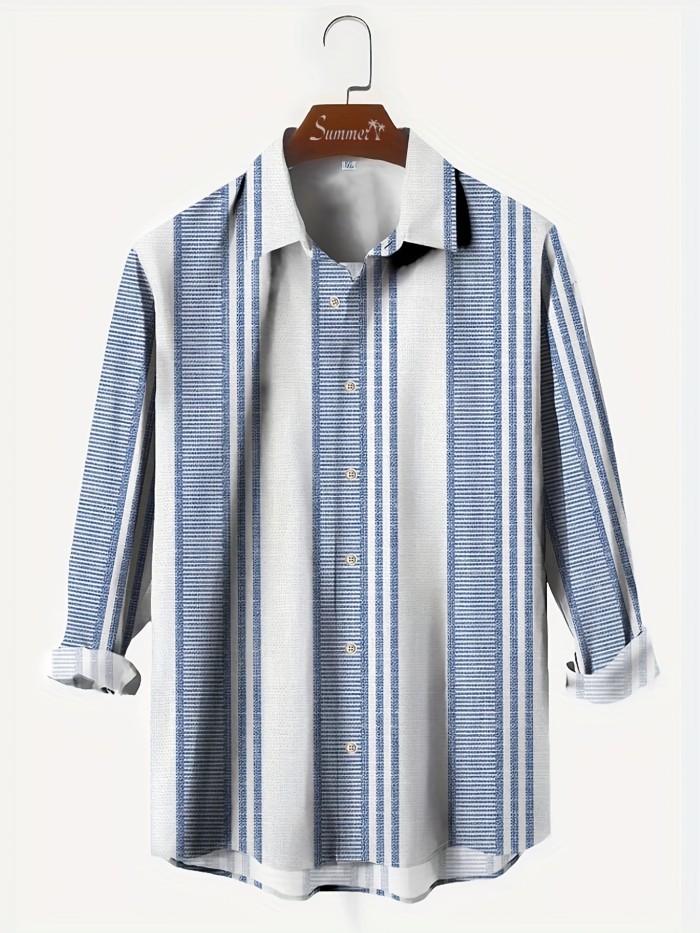 Plus Size Men's Striped T-shirt Oversized Fashion Casual Long Sleeve Tees For Autumn\u002Fwinter, Men's Clothing