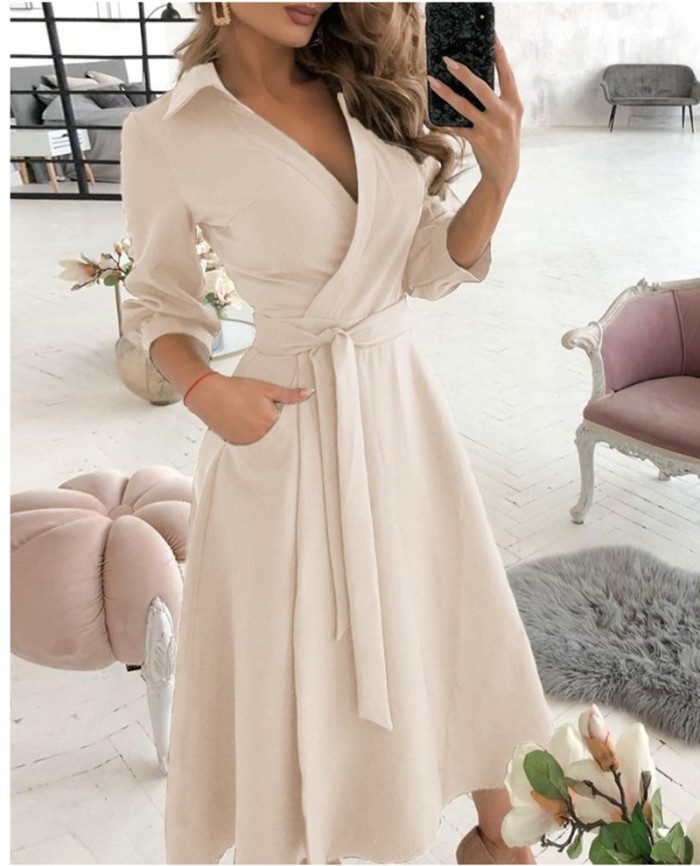 Solid Lace Up Short Sleeve Dress